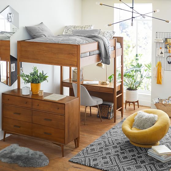 west elm x pbt Mid-Century Loft Bed with Dresser | Pottery Barn Teen