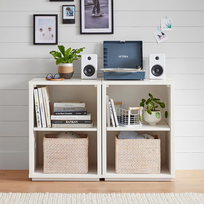 Twin living room wall bookcase with cubes
