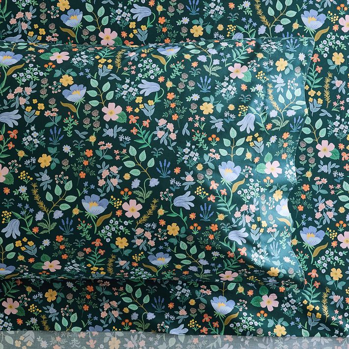 Wildflower Field-black CANVAS Fabric, Rifle Paper Co. Cotton Linen