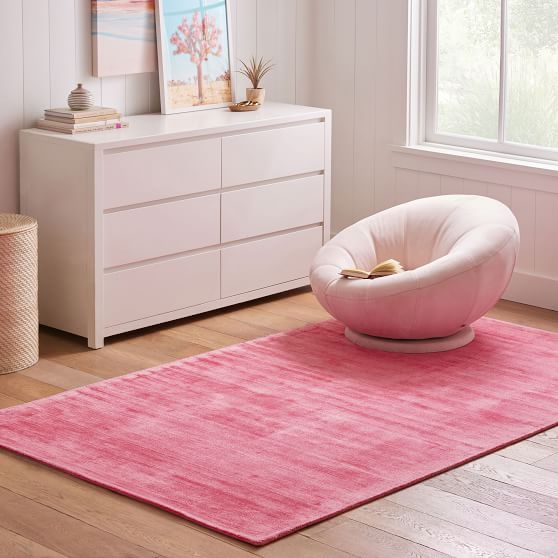 Solid Viscose Rug Bright Pink Pottery Barn Teen