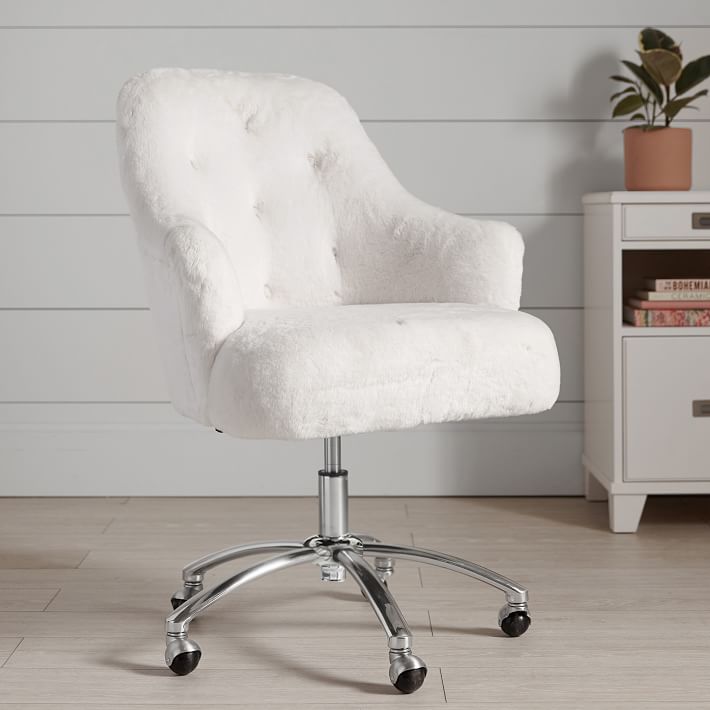 Polar Bear Ivory Tufted Swivel Desk Chair