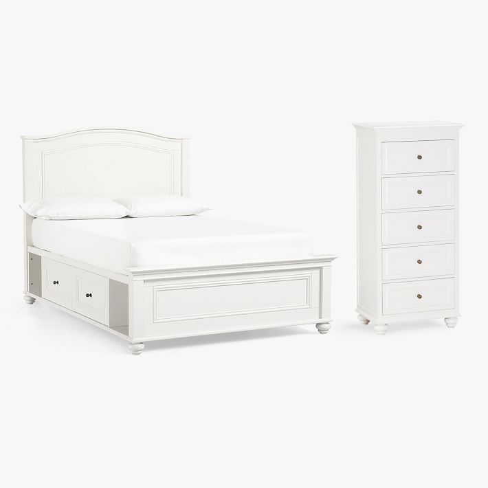 Chelsea Storage Bed &amp; 5-Drawer Tower Dresser - Simply White