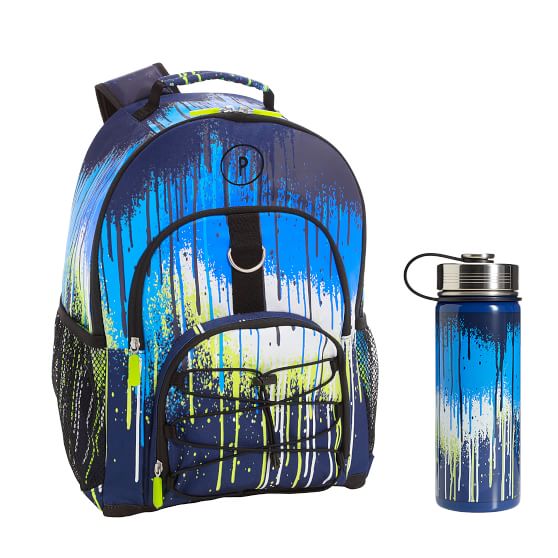 Glacial Backpack and Solid White Slim Water Bottle Bundle