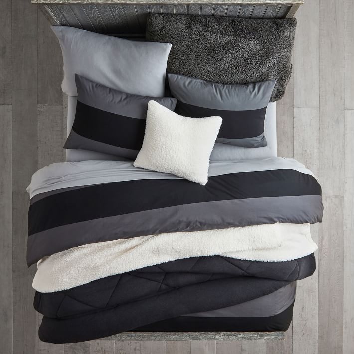 Black/Gray Bold Rugby Stripe Duvet - Get The Look