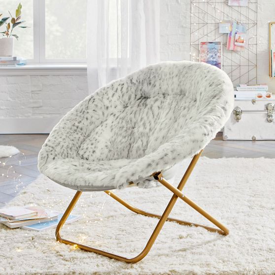 Gray Leopard Faux Fur Hang-A-Round Chair