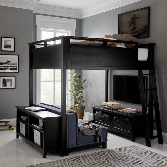 Hampton Loft Bed With Couch Bookcase
