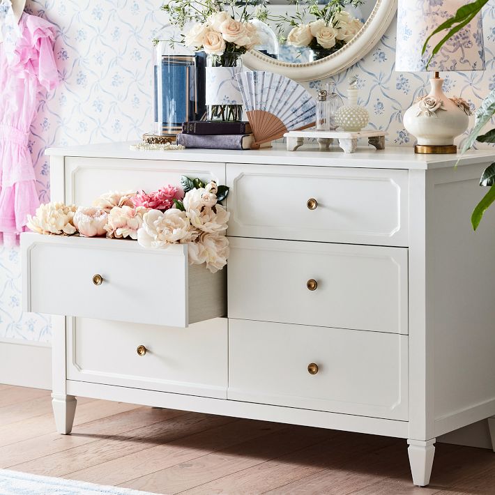 White Dresser, Dresser with 6 Drawers, Wide Chest of Drawers with