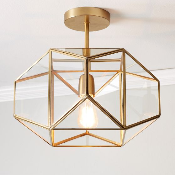 10-bulb drum brass chandelier with long crystal U-drop prisms - matt brass  A
