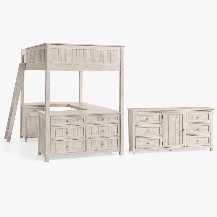 Beadboard Loft Bed &amp; 6-Drawer Dresser Set