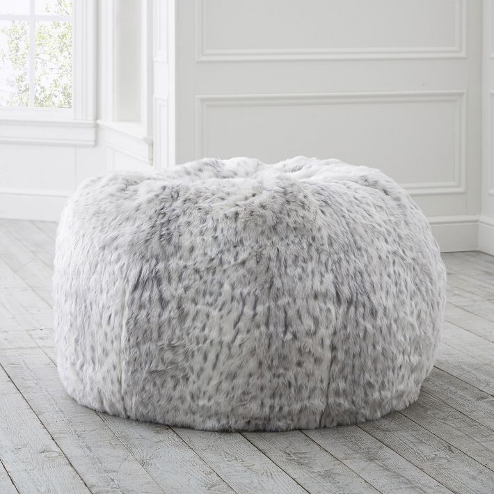 Grey Leopard Faux Fur Bean Bag Chair