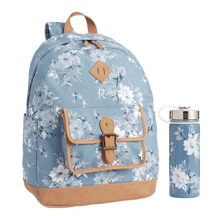 Northfield Camilla Floral Light Blue Backpack &amp; Slim Water Bottle Bundle