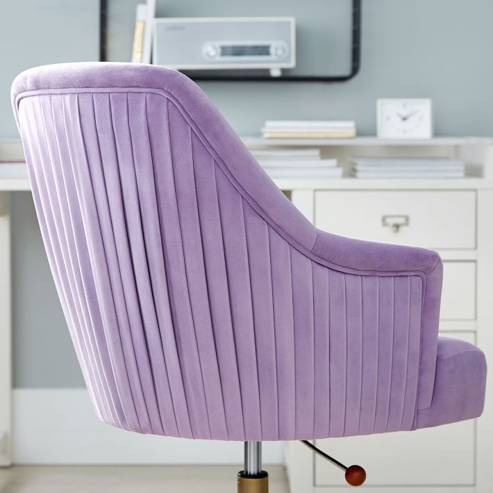 Performance Everyday Velvet Lilac Pleated Swivel Desk Chair