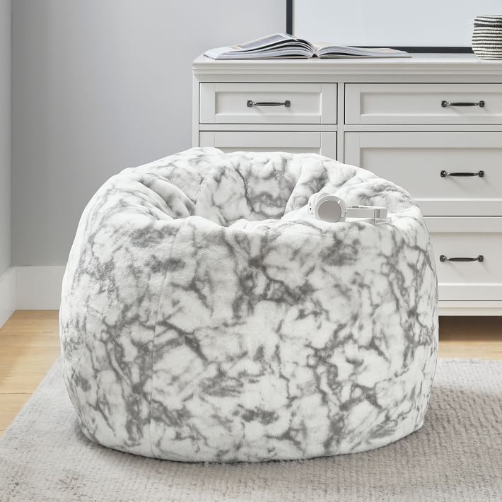 Faux-Fur Marble Bean Bag Chair