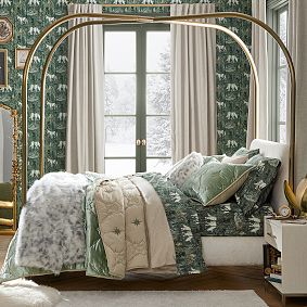 Metal Upholstered Canopy Bed