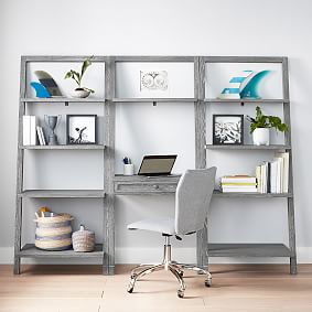 Beadboard Leaning Wall Desk &amp; Bookshelf Set (88.5&quot;)