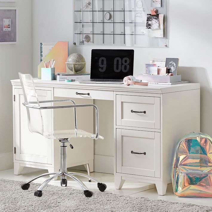 Hampton Smart Storage Desk and Silver Paige Desk Chair Set