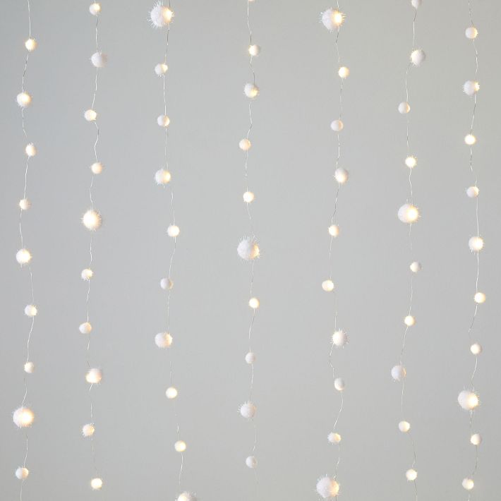 Iridescent Pom-Pom Curtain String Lights