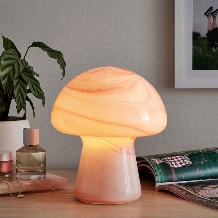 CANVAS Mushroom Table Lamp, 18-in, Brass/Smoked Glass