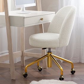 Chunky Boucle Ivory Andie Swivel Desk Chair | Pottery Barn Teen