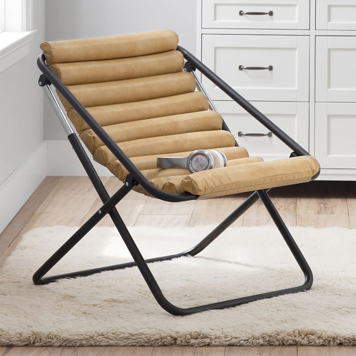 Faux Leather Cream Channeled Sling Chair