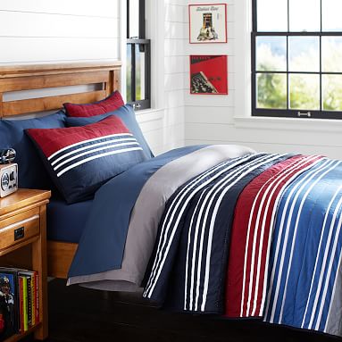 Beckett Stripe Boys Quilt - Multi Red | Sale | Pottery Barn Teen