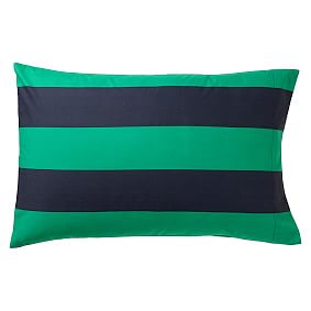 Rugby Stripe Sleeping Bag &amp; Pillowcase, Navy/Bright Green