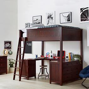 Beadboard Loft Bed &amp; 5-Drawer Dresser Set