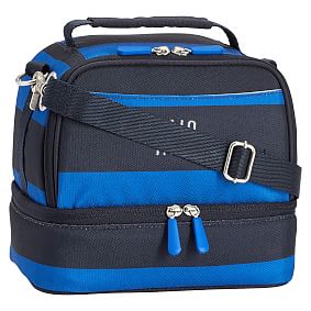 Gear-Up Blue/Navy Rugby Stripe Dual Compartment Lunch Bag