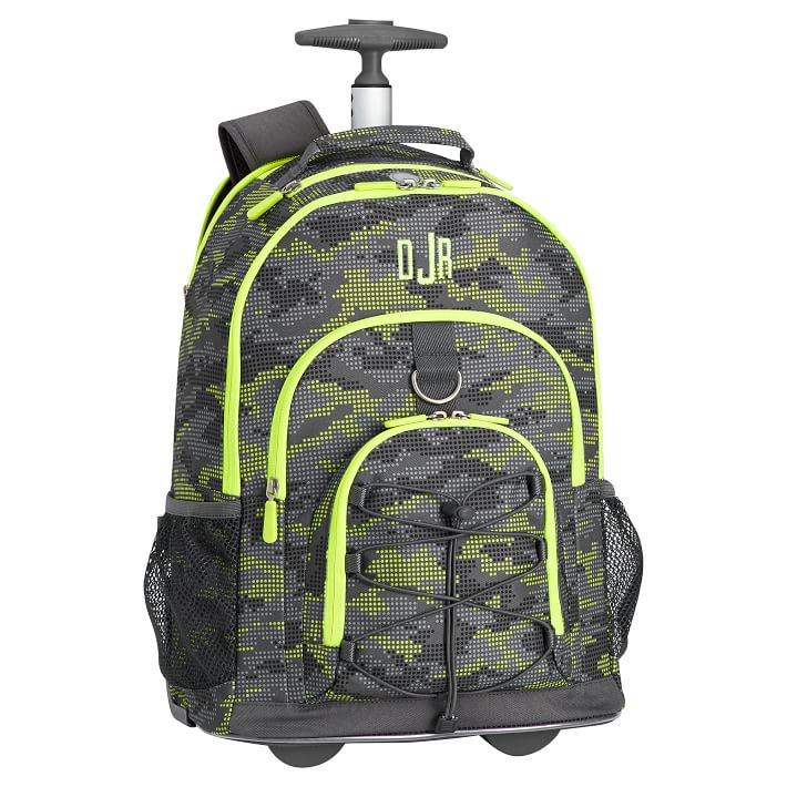 Gear-Up Dot Camo Gray Neon Rolling Backpack