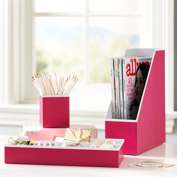 Printed Desk Accessories - Solid Pink with White Interior