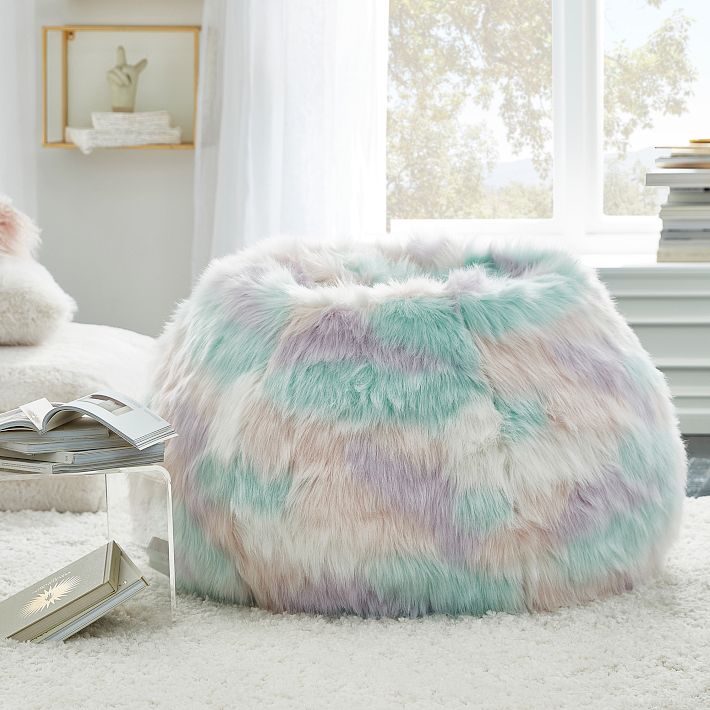 Unicorn Faux Fur Bean Bag Chair Slipcover Only