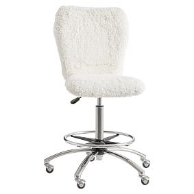 Tall Ivory Sherpa Faux-Fur Airgo Swivel Desk Chair