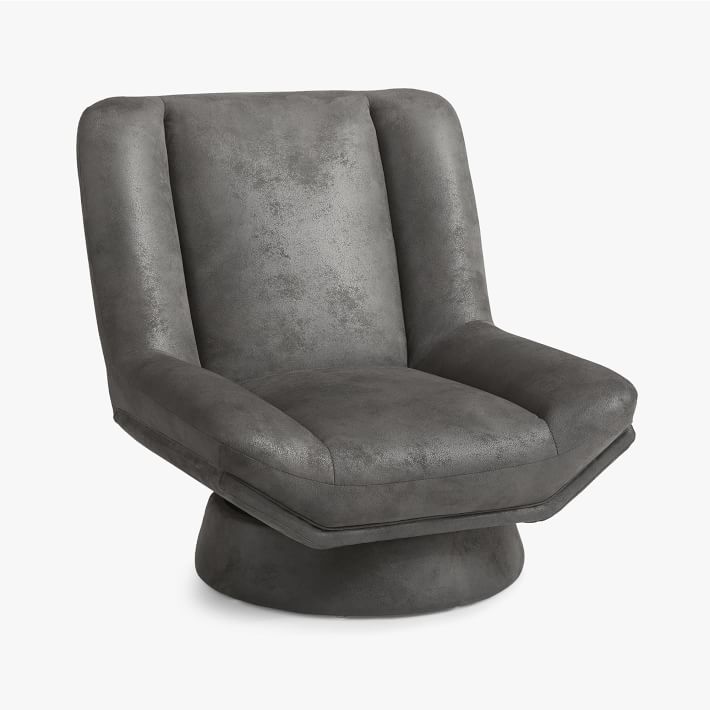Image showcasing Textured Faux-Suede Charcoal Cole Swivel Chair | Pottery Barn Teen