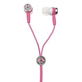 Bright Pink, Pool &amp; White Peace Sign Earbuds