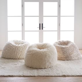 Furlicious Ivory Faux-Fur Bean Bag Chair Slipcover