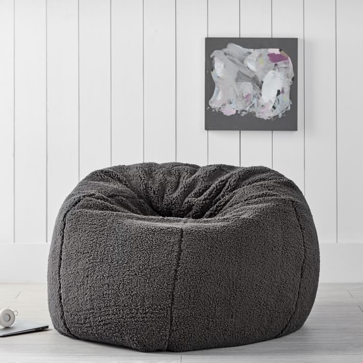 Sherpa Charcoal Bean Bag Chair Slipcover Only