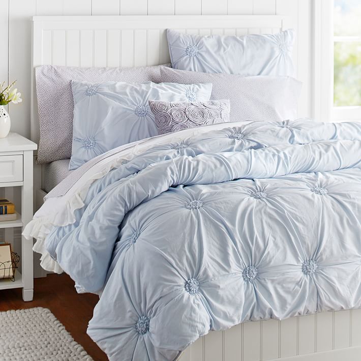 Ruched Rosette Quilt, Frost Blue