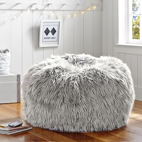 Himalayan Faux-Fur Gray Beanbag Chair