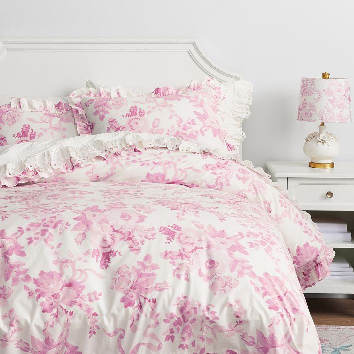 LoveShackFancy Damask Ruffle Duvet Cover