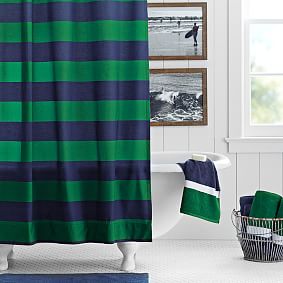 Rugby Stripe Shower Curtain, Navy/Green