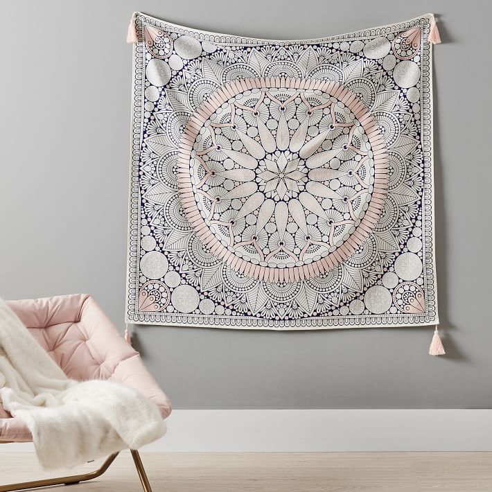 Printed Mandala Tapestry with Tassels