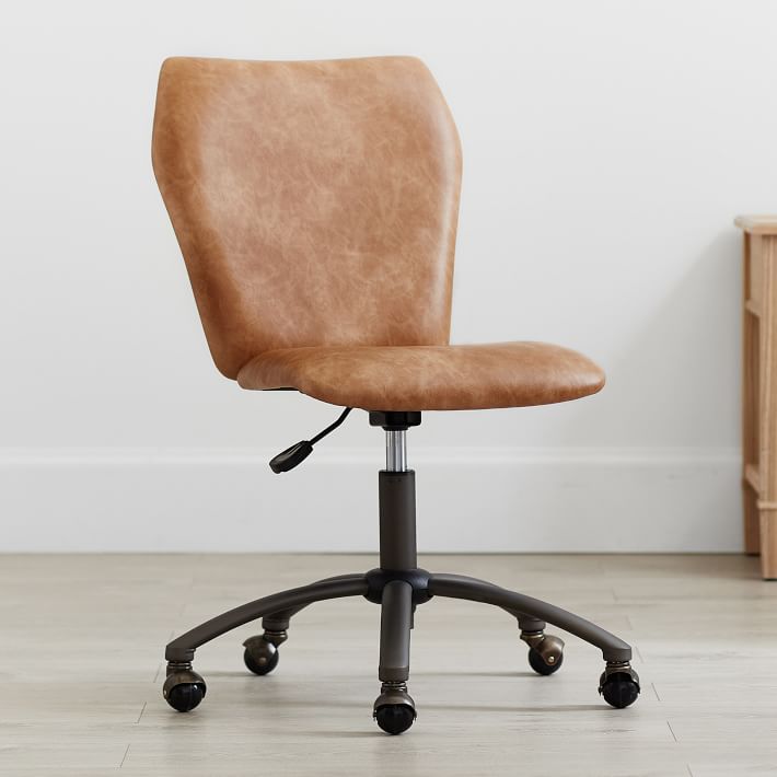 Cognac Faux-Leather Airgo Swivel Desk Chair