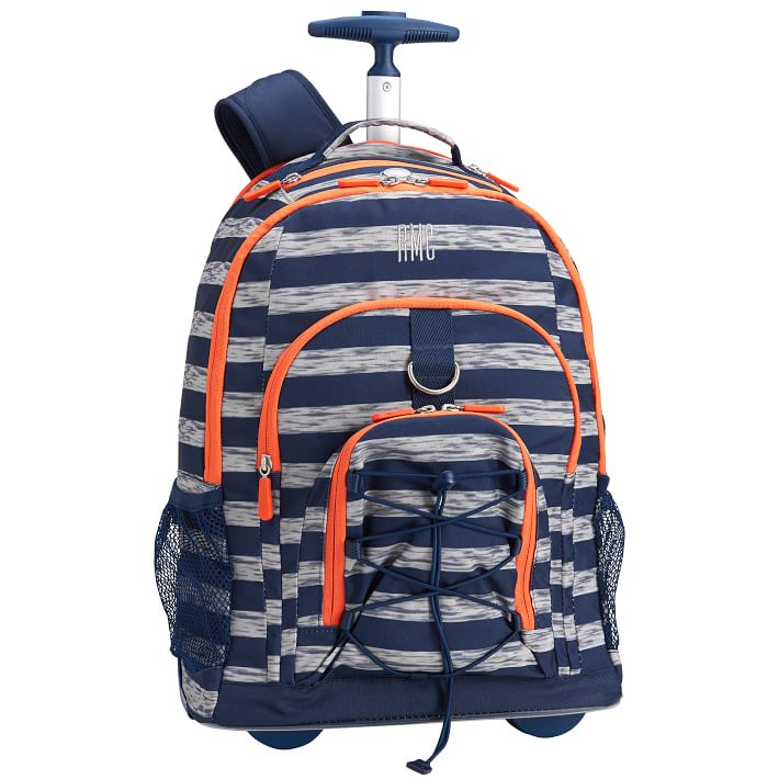 Gear-Up Marled Stripe Navy Rolling Backpack