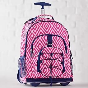 Gear-Up Preppy Diamond Rolling Backpack, Pink Magenta