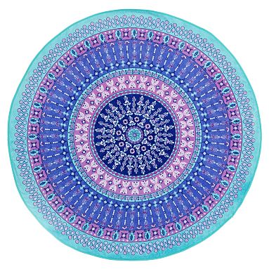 Sleepwish Purple Mandala Round Beach Towel - 60 Inch Bohemian Yoga Mat, Picnic Blanket, Water-Absorbent Microfiber