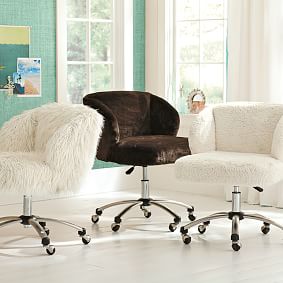 Luxe Faux-Fur Wingback Desk Chair