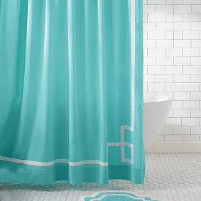 Emma Ribbon Trim Shower Curtain, Pool