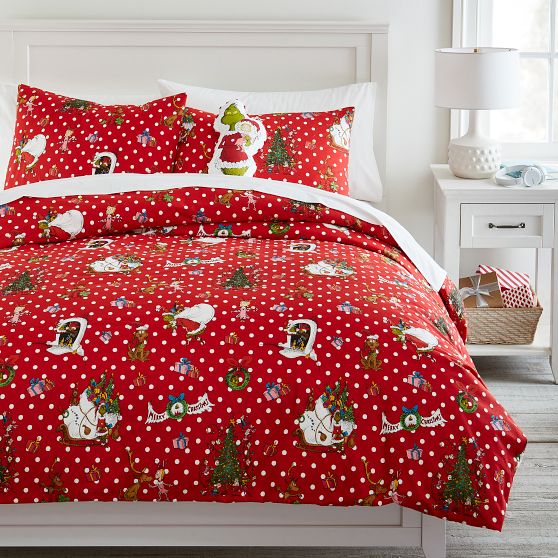 Grinch™ Flannel Dot Boys Duvet Cover + Sham | Sale | Pottery Barn Teen