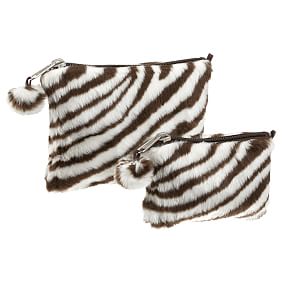 Faux Fur Zebra Beauty Pouches