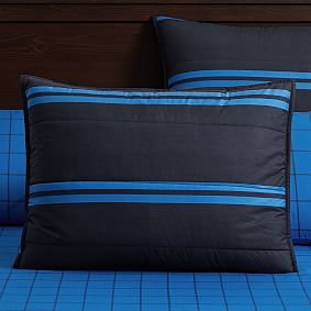Riverside Stripe Comforter &amp; Sham, Navy/Strong Blue